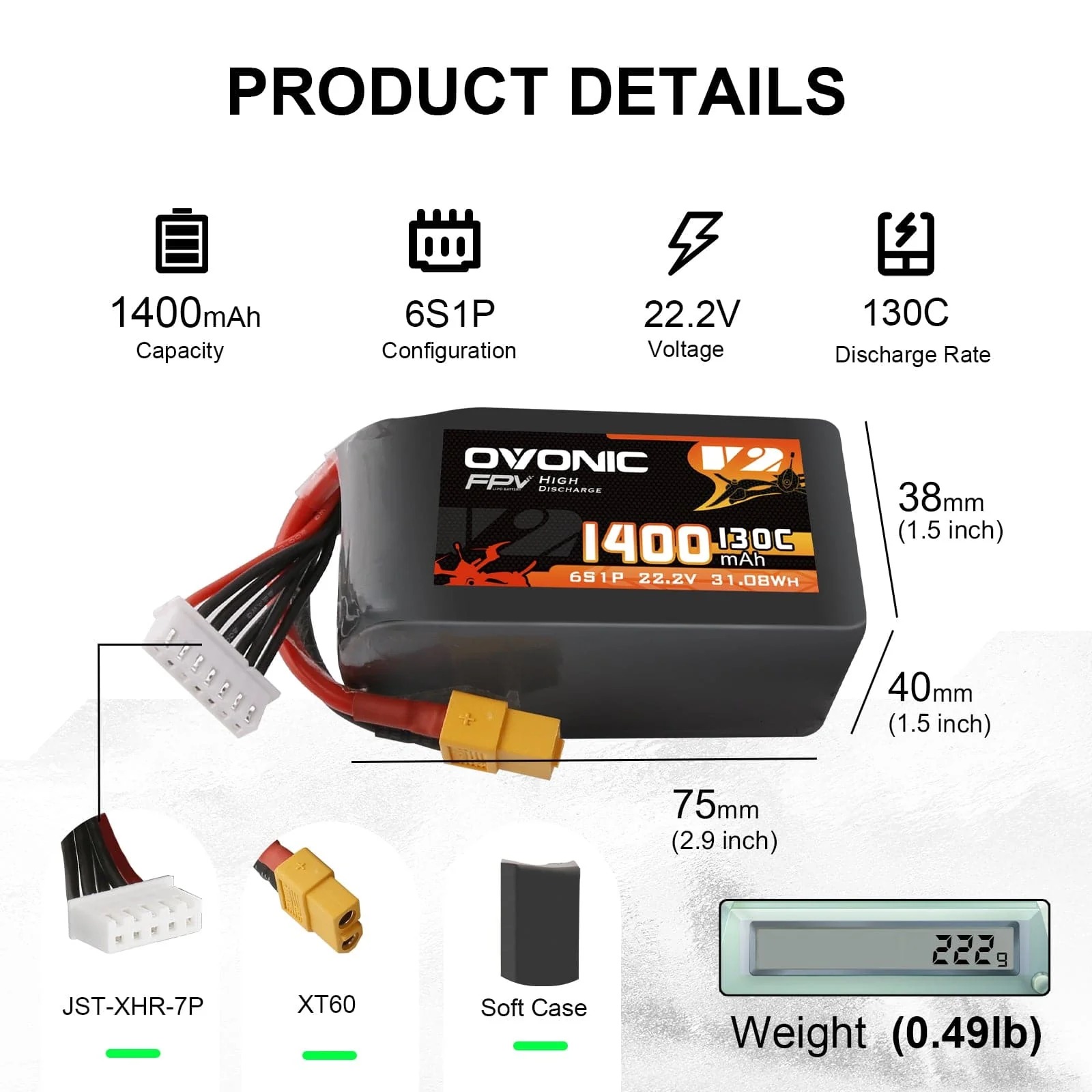 Drone Battery Bag - Ovonic 6S 1400mAh 130C 리튬폴리머 배터리